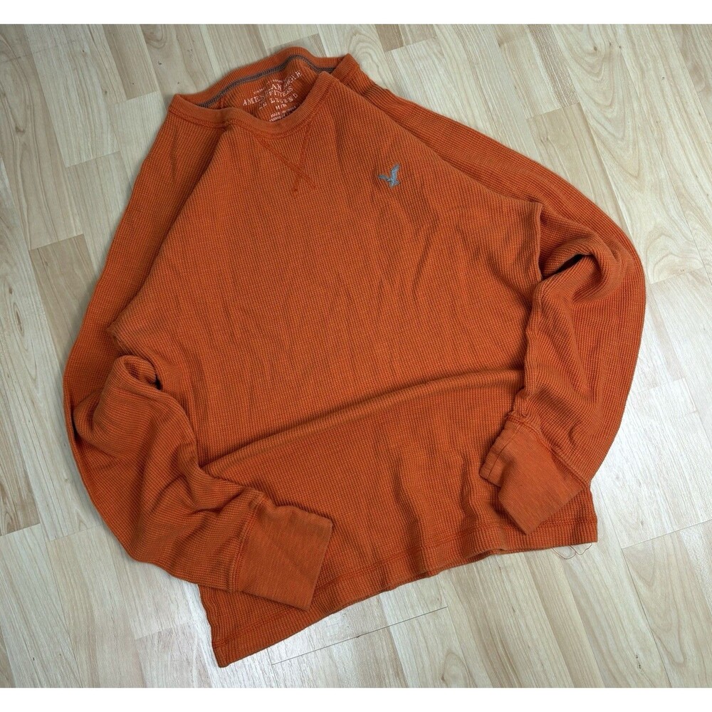 Y2K American Eagle Thermal Long Sleeve Shirt / Orange / Size Medium